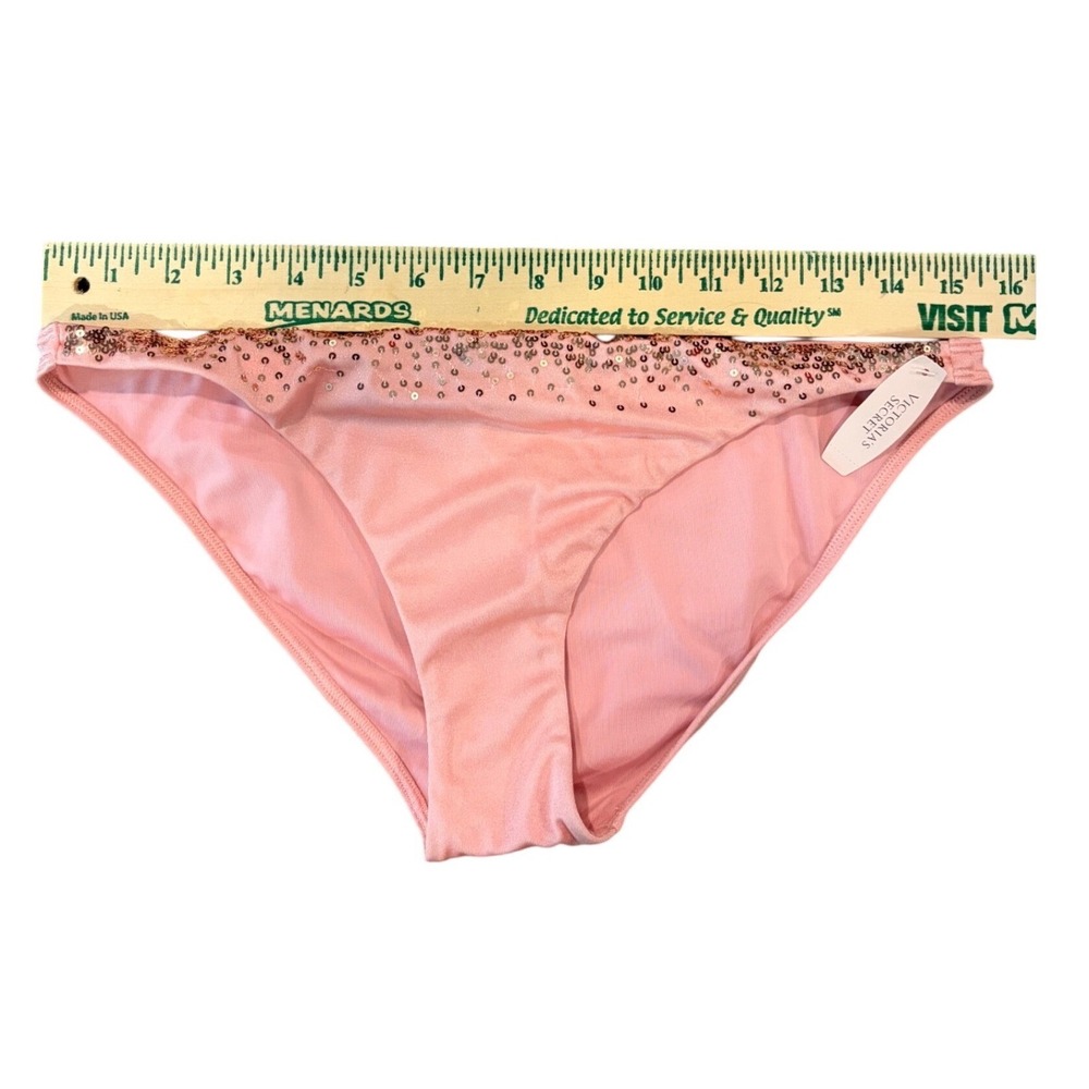 Victoria's Secret Sequin Ruffle Bandeau Bikini Set Pink Peach Medium NWT - Picture 4 of 8